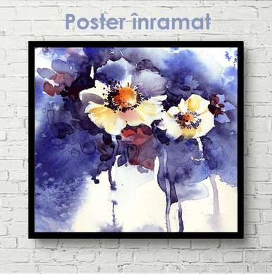 Постер - Сиреневые цветы в акварели, 40 x 40 см, Холст на подрамнике, Цветы