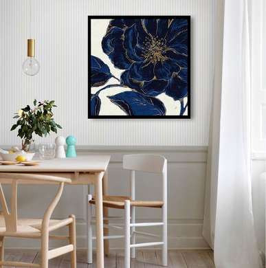 Poster - Blue flower with golden edges, 40 x 40 см, Canvas on frame, Botanical