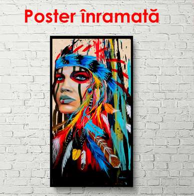 Постер - Индеец нарисованный в ярких красках, 50 x 150 см, Постер в раме, Разные