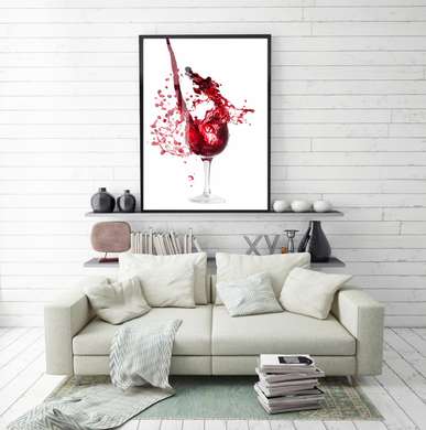 Постер - Брызги вина на белом фоне, 60 x 90 см, Постер в раме, Минимализм