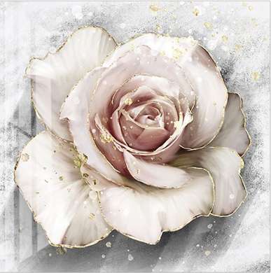 Poster - Delicate rose with golden edges, 40 x 40 см, Canvas on frame