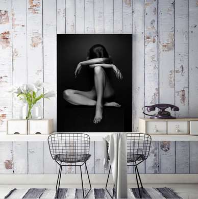 Poster - Imagine alb-negru a unei fete feminine, 30 x 45 см, Panza pe cadru, Nude