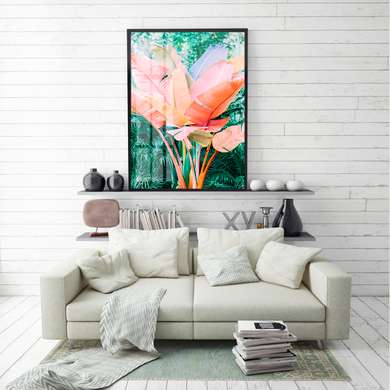 Poster - Pink palm leaves, 30 x 60 см, Canvas on frame, Botanical