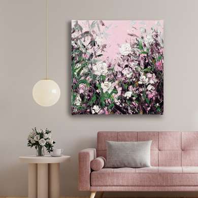 Poster - Trandafiri delicati pe un fundal roz, 40 x 40 см, Panza pe cadru