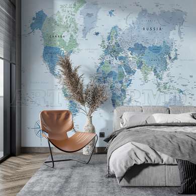 Wall mural - World map in shades of blue