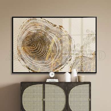 Poster - Gold Tree Rings & Beige Background, 45 x 30 см, Canvas on frame, Abstract