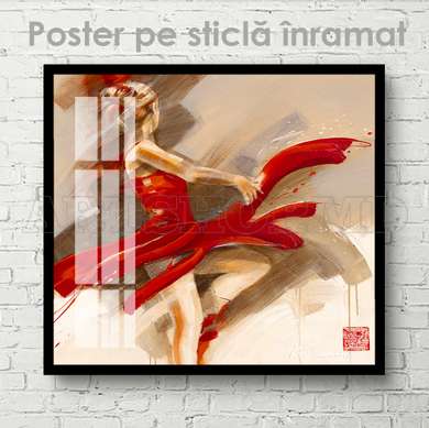Постер - Девушка в красном, 40 x 40 см, Холст на подрамнике, Живопись