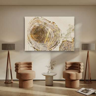 Poster - Gold Tree Rings & Beige Background, 45 x 30 см, Canvas on frame, Abstract