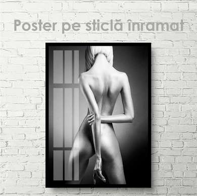 Poster - Imagine alb-negru a unei fete, 40 x 40 см, 60 x 90 см, Poster inramat pe sticla
