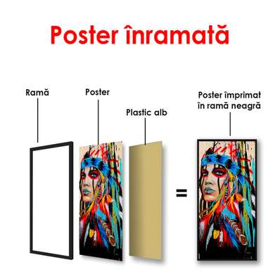 Poster - Indianul pictat în culori strălucitoare, 50 x 150 см, Poster înrămat, Diverse