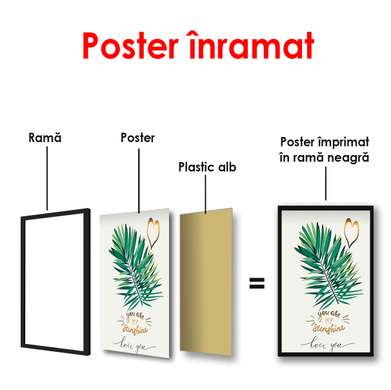 Poster - Crenguță verde pe fundal alb, 60 x 90 см, Poster înrămat, Botanică