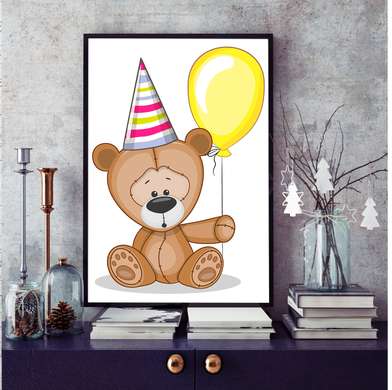 Poster - Ursuleț de pluș festiv, 30 x 45 см, Panza pe cadru, Pentru Copii