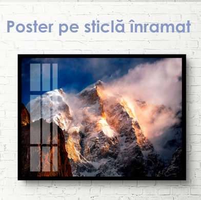 Poster - Munți acoperiți de zăpadă, 45 x 30 см, Panza pe cadru, Natură