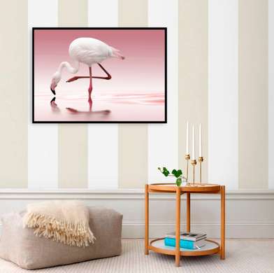Poster, Flamingo alb, 90 x 60 см, Poster inramat pe sticla