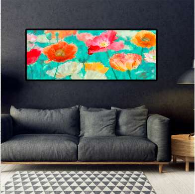 Постер - Разноцветные яркие цветы, 60 x 30 см, Холст на подрамнике