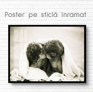 Постер - Дети, 90 x 60 см, Постер на Стекле в раме, Черно Белые