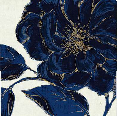 Poster - Floare albastră cu margini aurii, 40 x 40 см, Panza pe cadru, Botanică