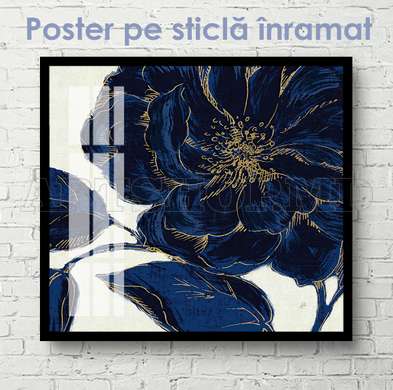 Poster - Floare albastră cu margini aurii, 100 x 100 см, Poster inramat pe sticla, Botanică
