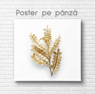Poster - Golden branch, 100 x 100 см, Framed poster on glass, Botanical