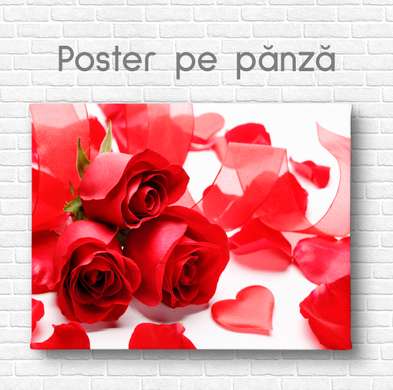 Poster - Trandafiri roșii, 90 x 60 см, Poster inramat pe sticla, Flori