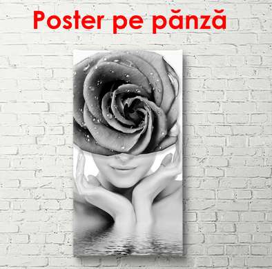 Poster - Girl with a rose, 50 x 150 см, Framed poster, Black & White