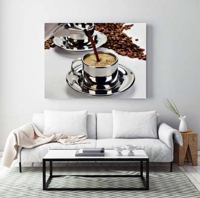 Poster - Cup of strong coffee, 90 x 60 см, Framed poster on glass, Food and Drinks