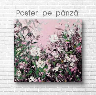 Poster - Delicate roses on a pink background, 40 x 40 см, Canvas on frame