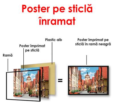 Poster - Curtea cu case frumoase luminoase, 90 x 60 см, Poster înrămat, Orașe și Hărți