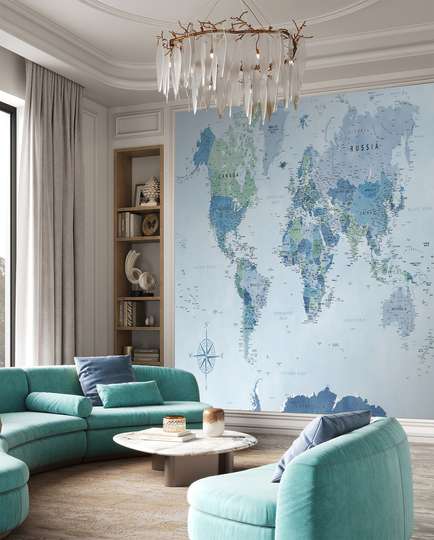 Wall mural - World map in shades of blue