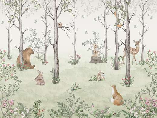 Nursery Wall Mural - Cute animals in the forest