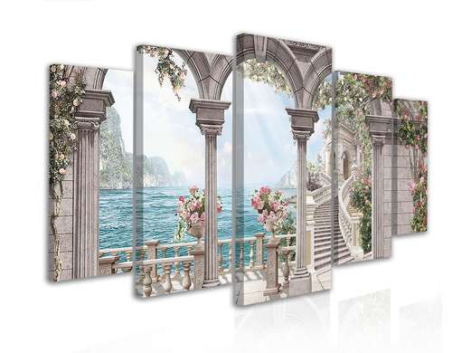 Модульная картина, Древнеримские арки и прекрасный вид на озеро, 206 x 115