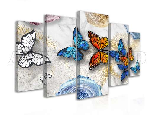 Modular picture, Multicolored butterflies on abstract background, 206 x 115