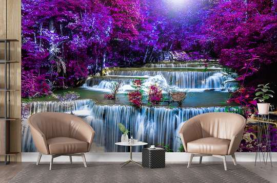Wall mural - The waterfall and the night forest