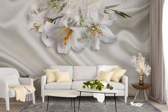3D Wallpaper, White lily on a white background.