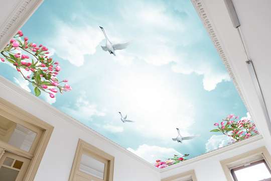 Wall Mural - Blue sky with birds and clouds