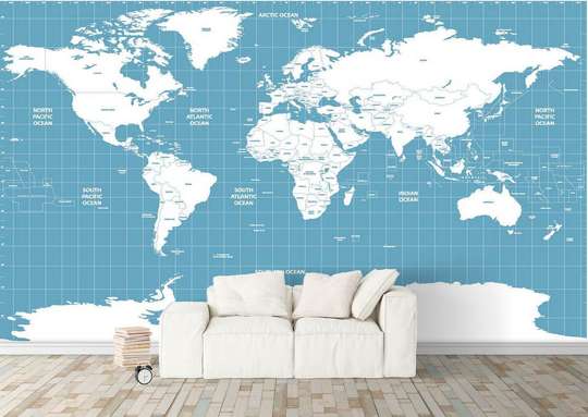 Fototapet - Harta albastră cu continente albe