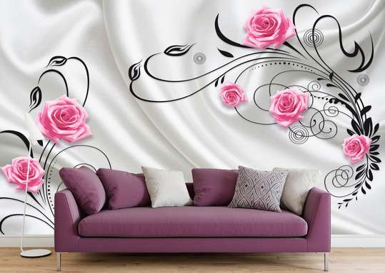 3Д Фотообои - Розовые розы на белом фоне