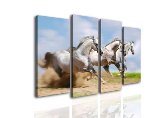 Modular picture, Three white horses., 198 x 115