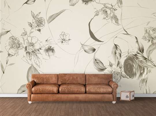 Wall Mural - Brown flowers on a beige background