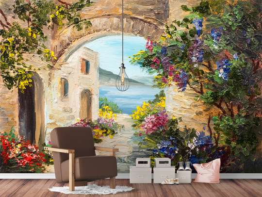 Wall Mural - City with sea view painted in paints