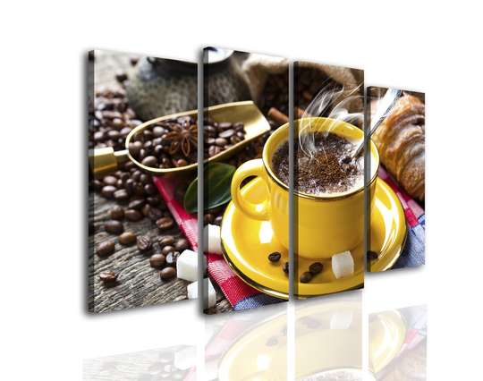 Tablou Pe Panza Multicanvas, Cafea într-o ceașcă galbenă, 198 x 115