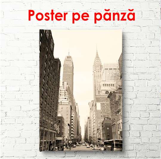 Постер - Старинная фотография города, 45 x 90 см, Постер в раме