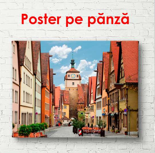 Постер - Дворик с красивыми яркими домами, 90 x 60 см, Постер в раме, Города и Карты