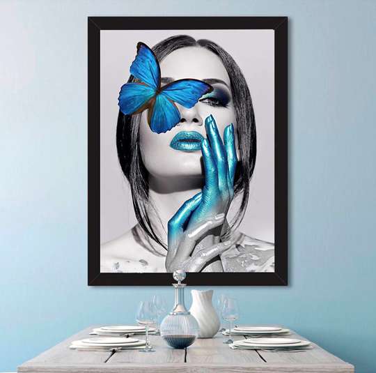 Tablou înramat - Fluture albastru, 50 x 75 см