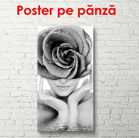 Постер - Девушка с розой, 50 x 150 см, Постер в раме