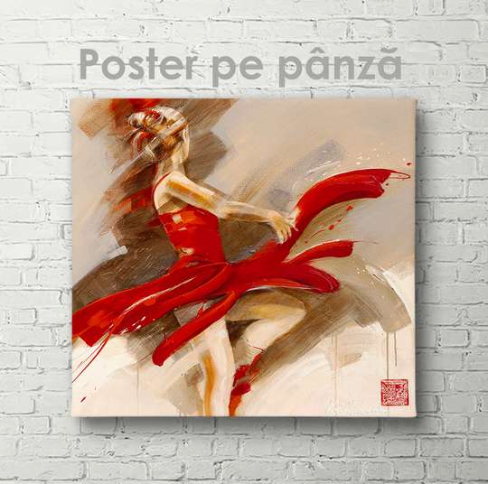 Poster - Doamna în roșu, 40 x 40 см, Panza pe cadru, Pictura