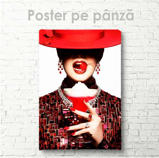 Poster - Doamna cu cocktail, 30 x 45 см, Panza pe cadru