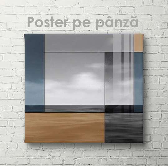 Постер - Прямоугольники на фоне пасмурном море, 100 x 100 см, Холст на подрамнике, Абстракция