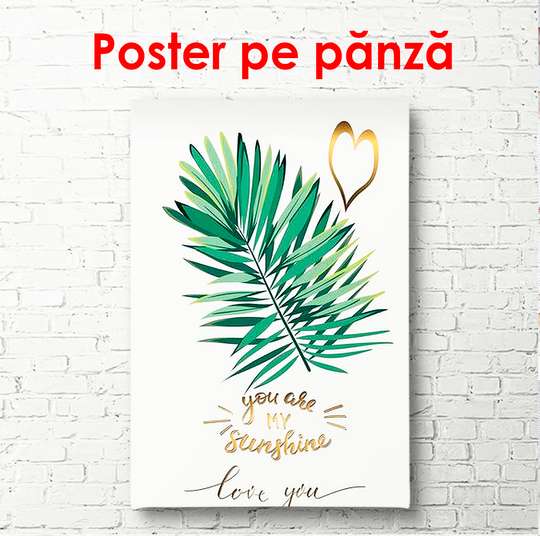 Poster - Green twig on a white background, 60 x 90 см, Framed poster