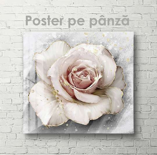 Постер - Нежная роза с золотыми краями, 40 x 40 см, Холст на подрамнике